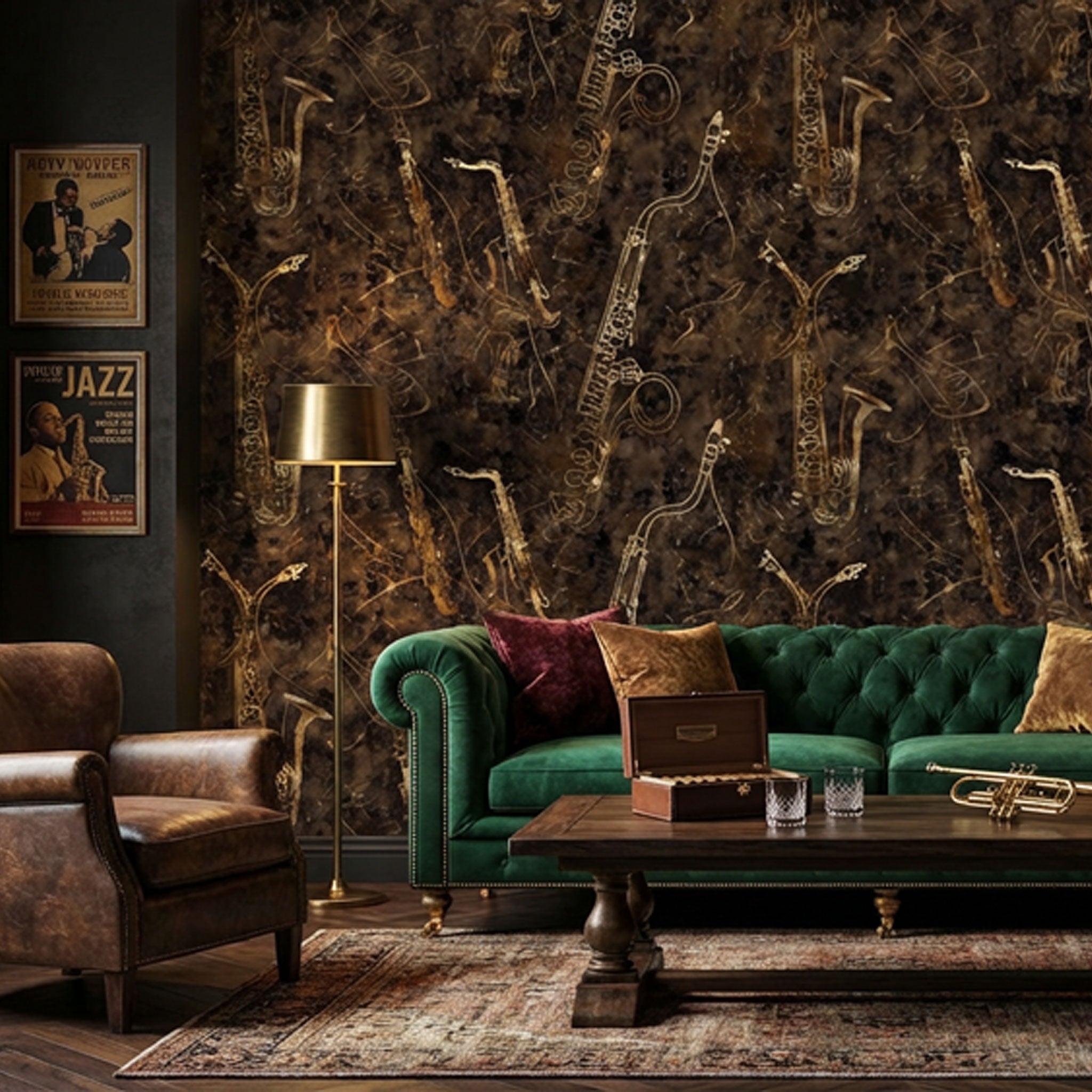 Tapete mit Saxophonen in Cigarrenlounge