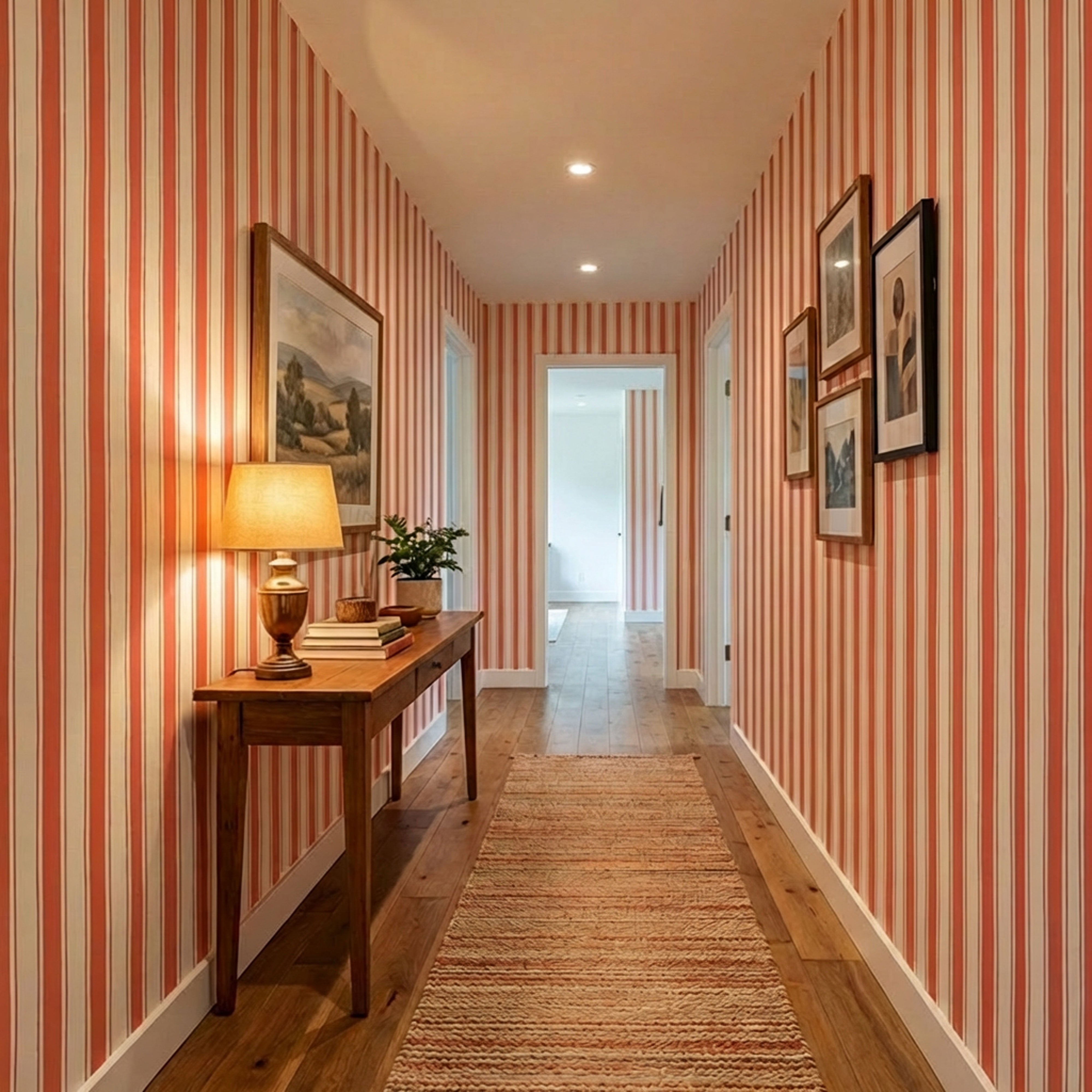 Flur mit Orange-Beiger Streifentapete
