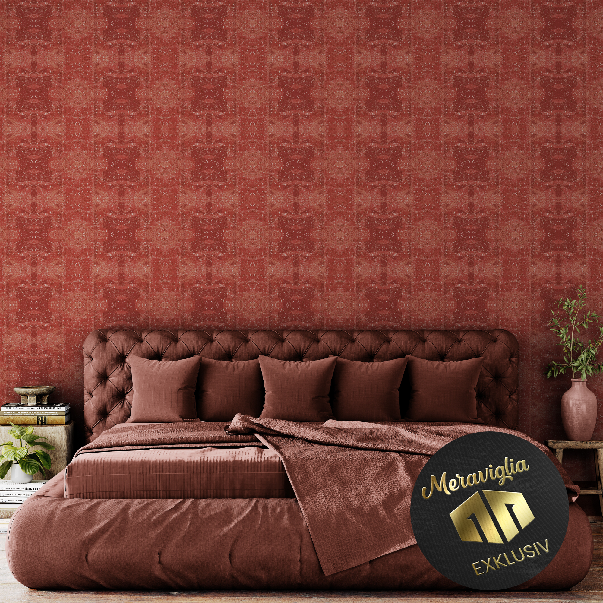 Red Stone N°.04 Tapete rote Stein Textur exklusiv Schlafzimmer