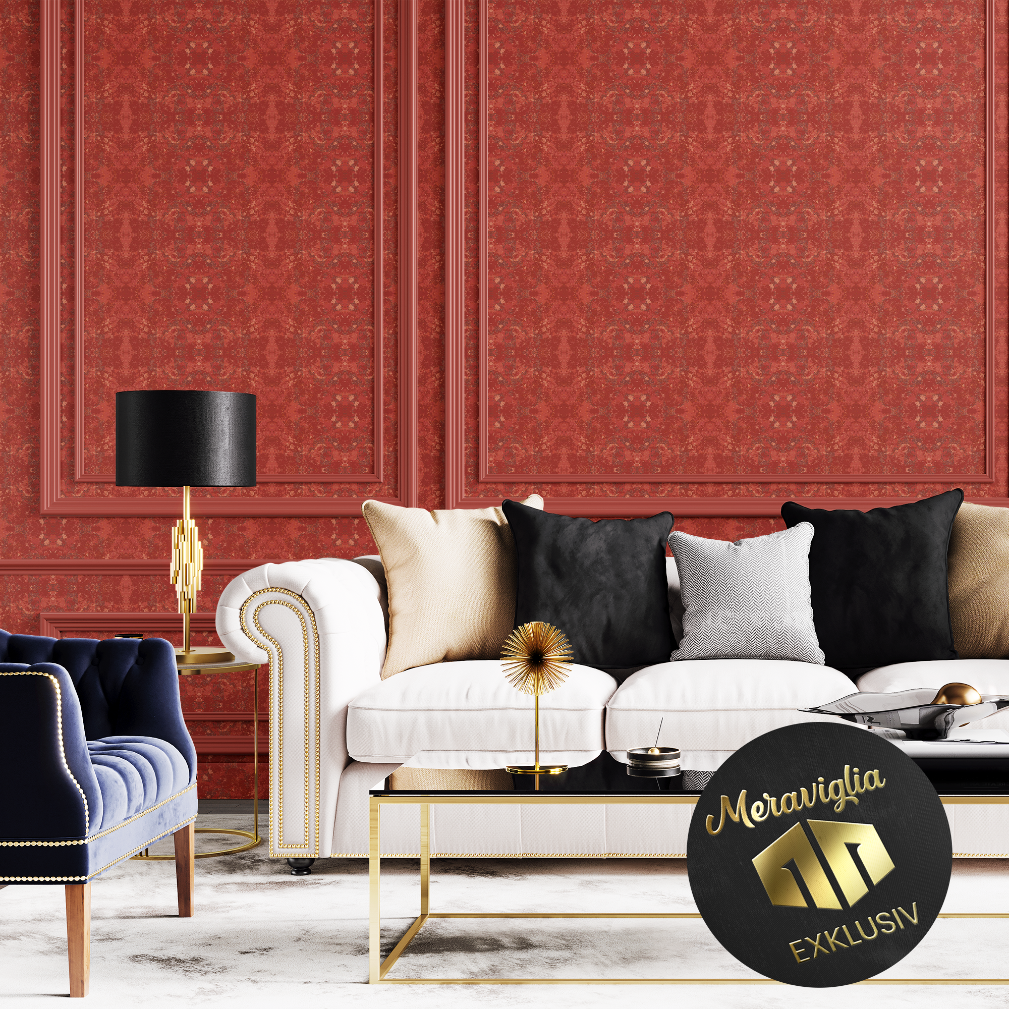 Red Stone N°.03 Tapete Wohnzimmer rote Stein Textur modern