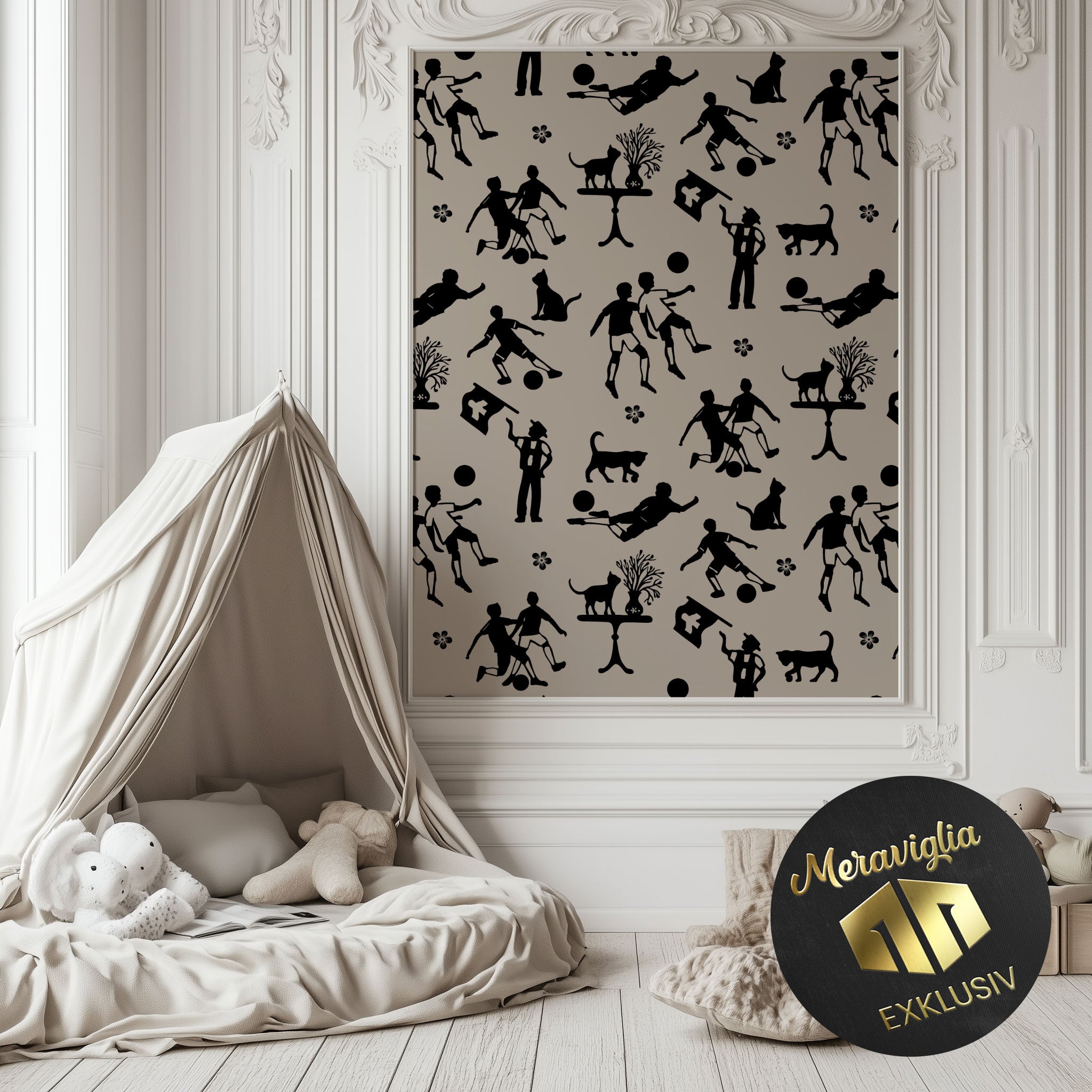 Scherenschnitt Stories Tapete mit individuell angepasstem Hintergrundfarbton in Kinderzimmer