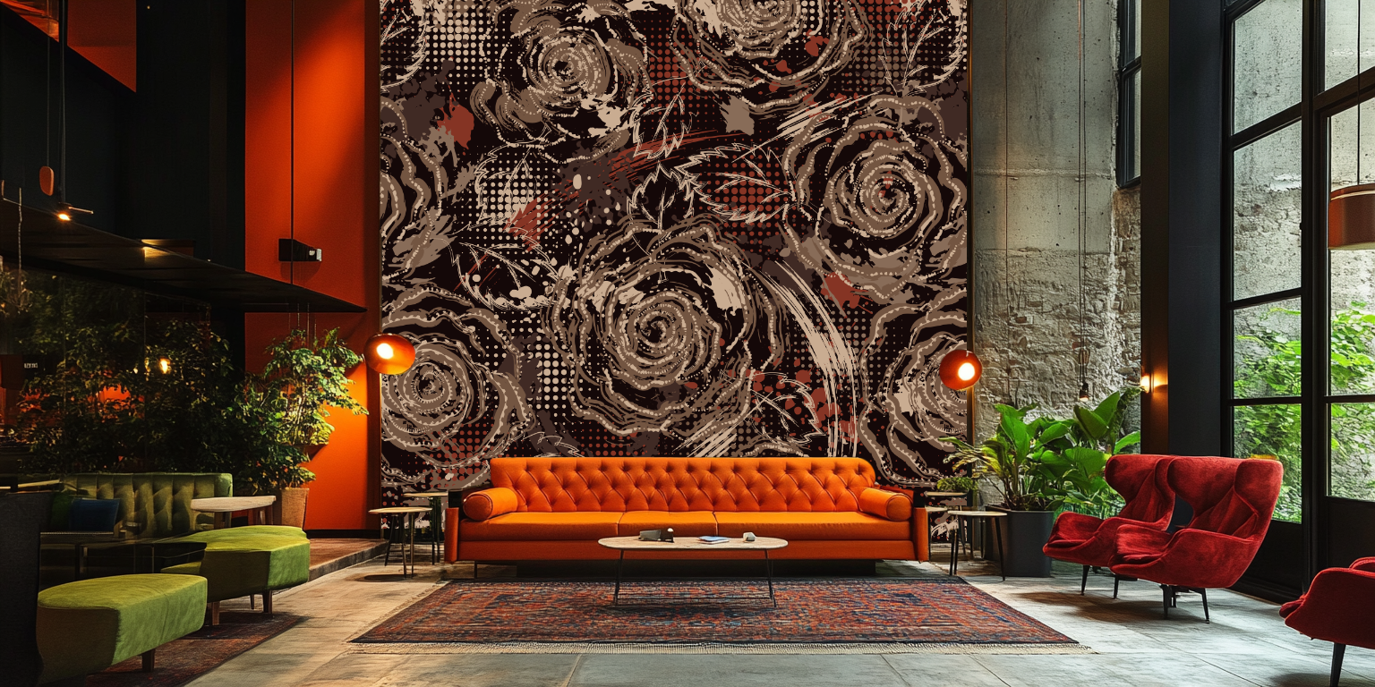 Bloom & Dots Tapete – Florales Retro-Design mit Punkten & Kontrasten