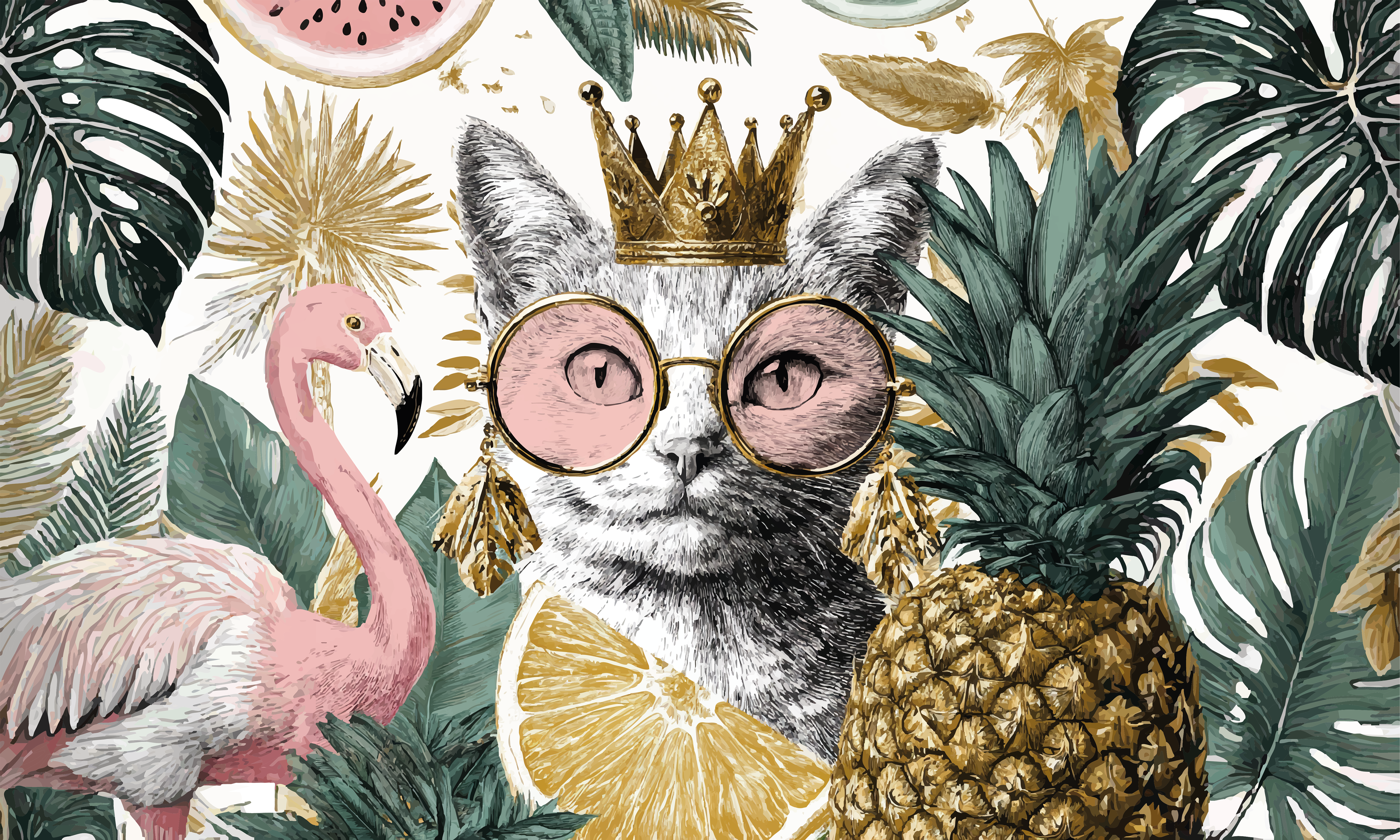 Summer Queen Jungle Mood Tapete Dschungel Katze Palmen grün