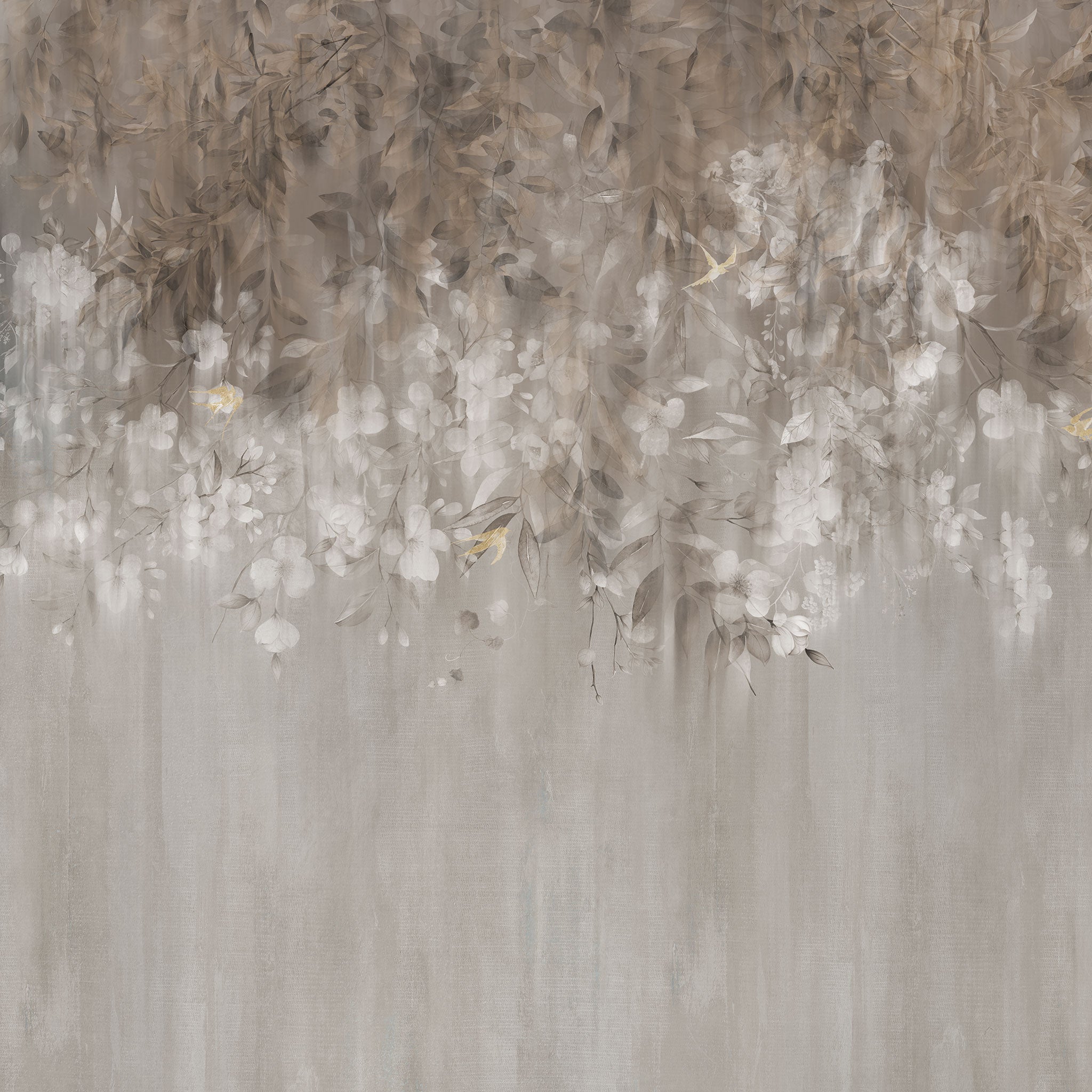 Beige Tapete mit mystischem Blumenmotiv Detailansicht