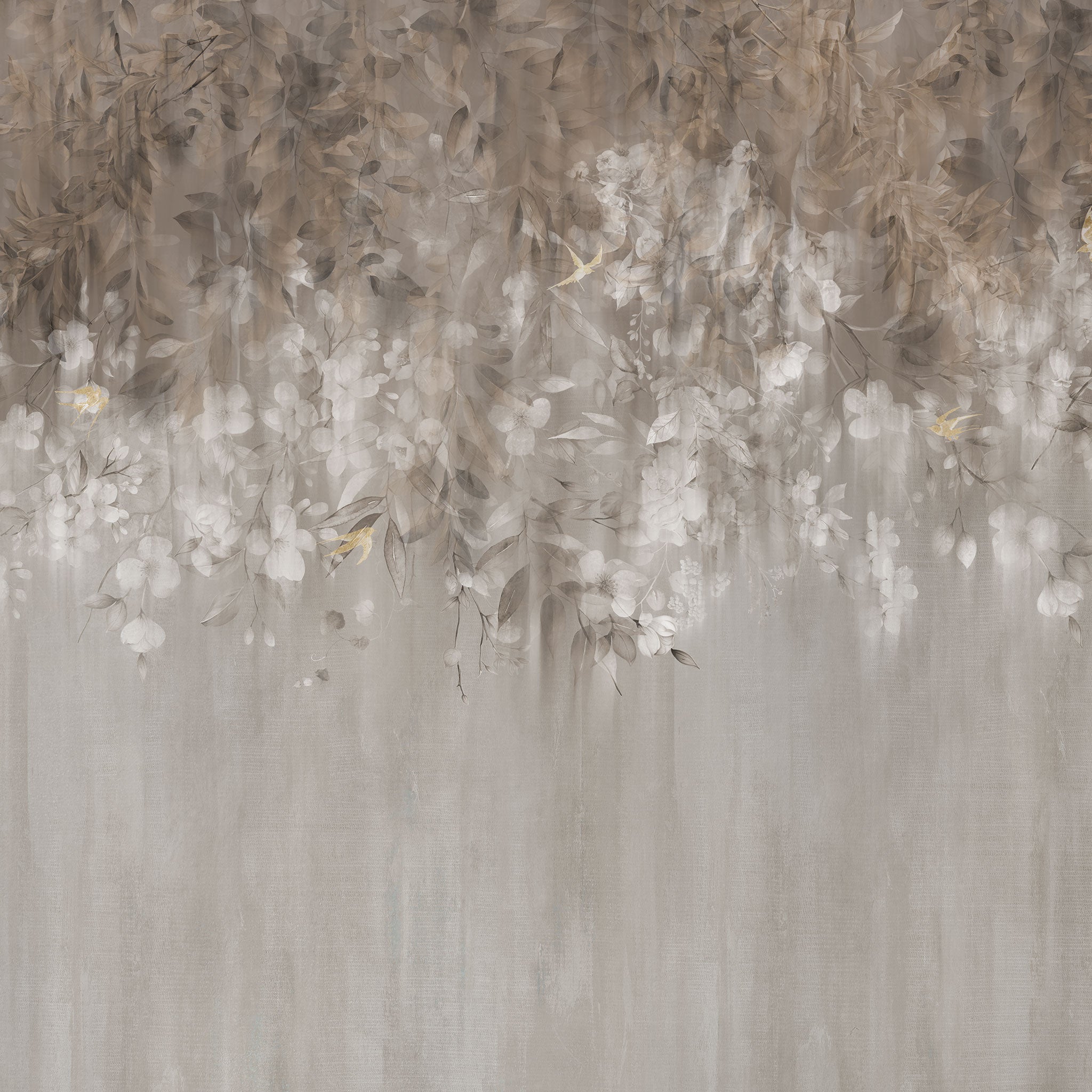 Beige Tapete mit mystischem Blumenmotiv Detailansicht