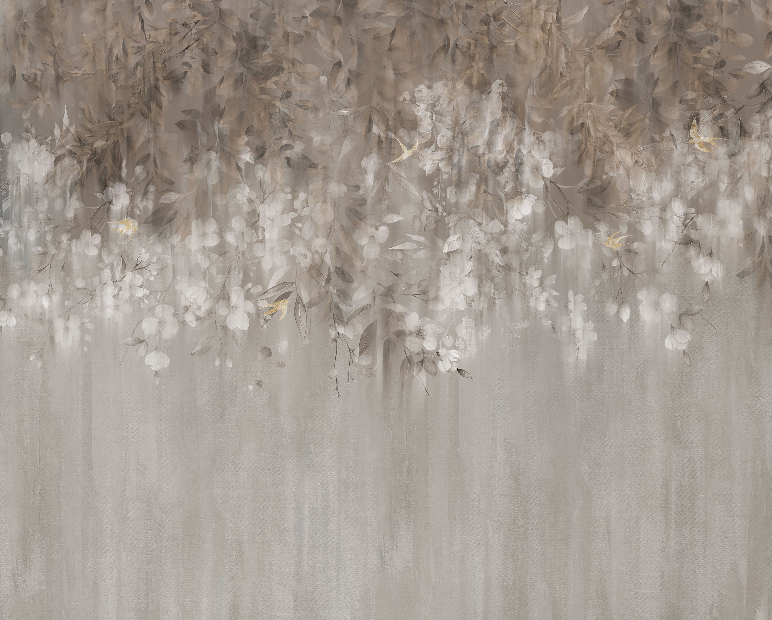 Beige Tapete mit mystischem Blumenmotiv Detailansicht