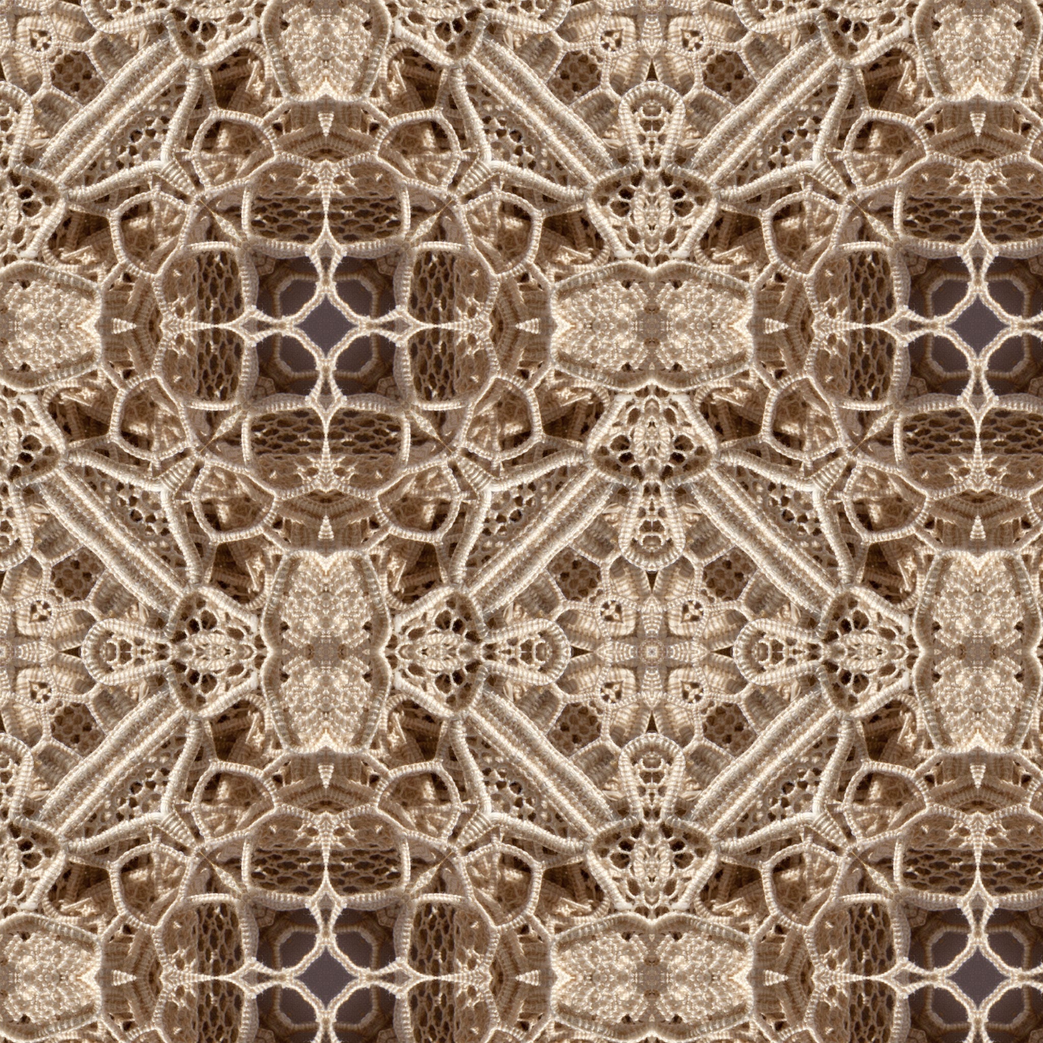 Detailansicht der Tapete Filigrana mit feiner Häkelstruktur