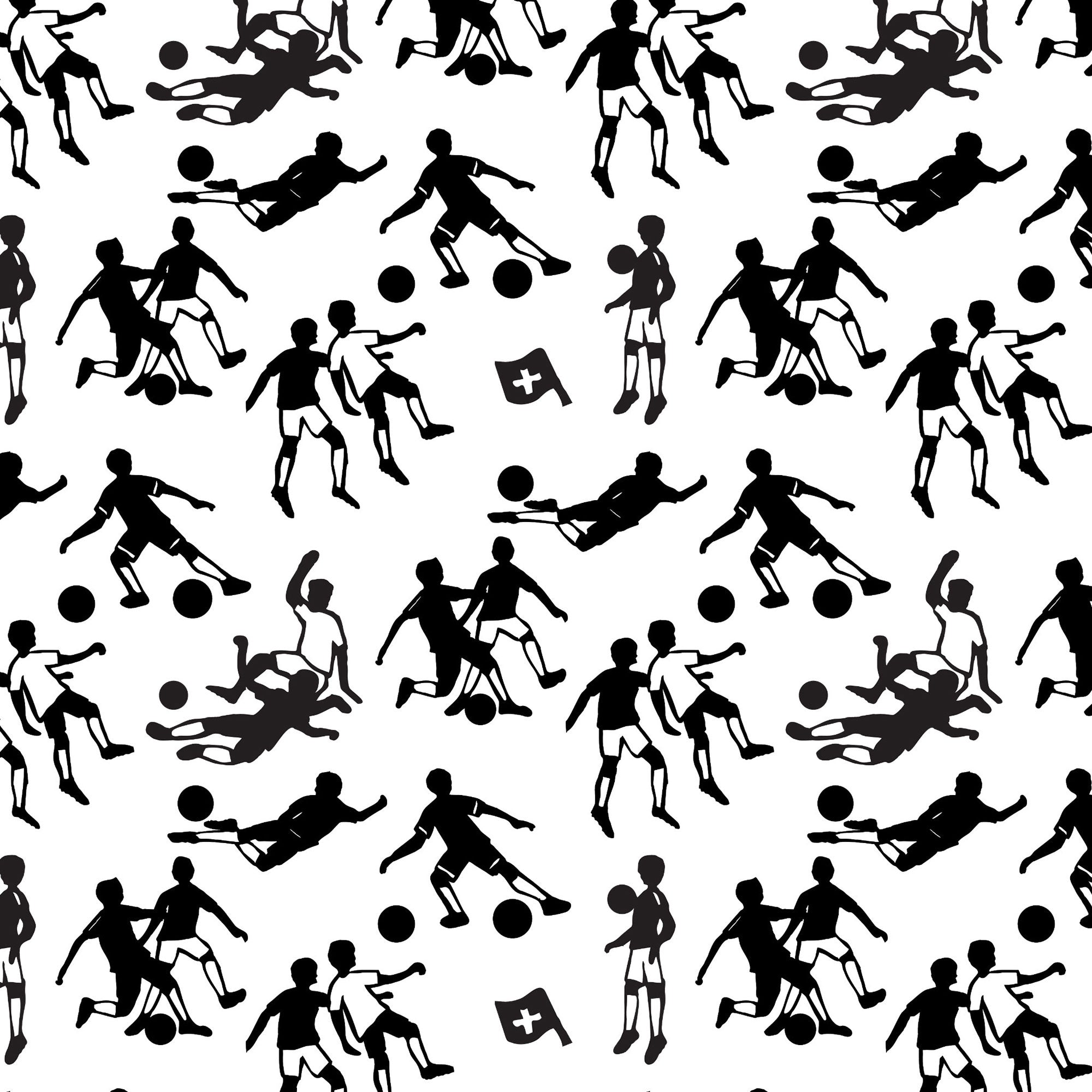 Scherenschnitt-Tapete Heimspiel mit Fussball-Motiven und Schweizer Kreuz