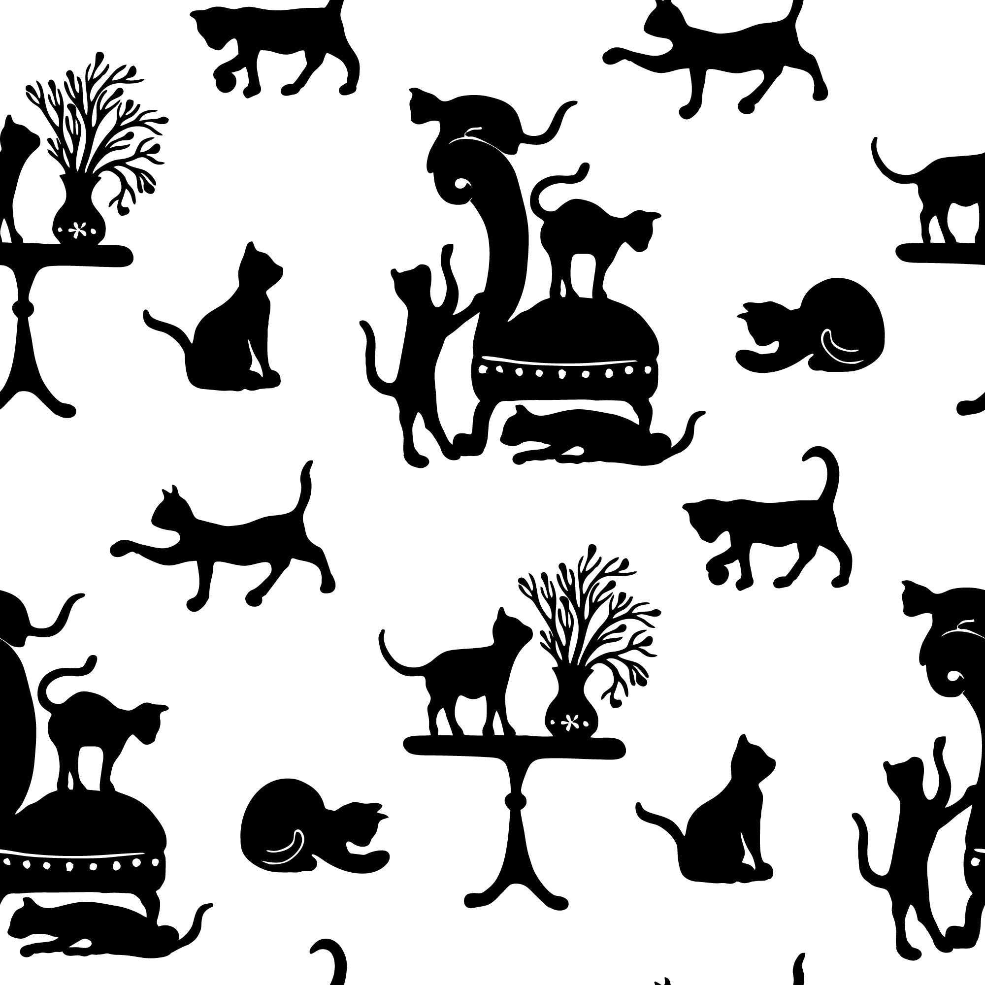 Detailaufnahme: Katze auf einem Sessel und auf Tisch – Motiv der Tapete Samtpfoten