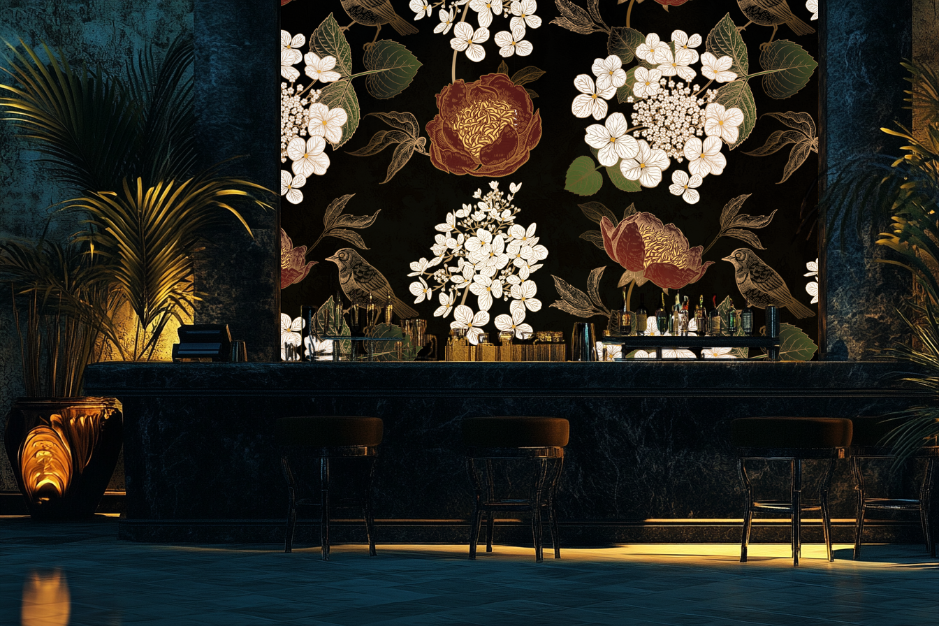 Nocturne Jardin Tapete Bar dunkle Garten Tapete Blumen Nacht