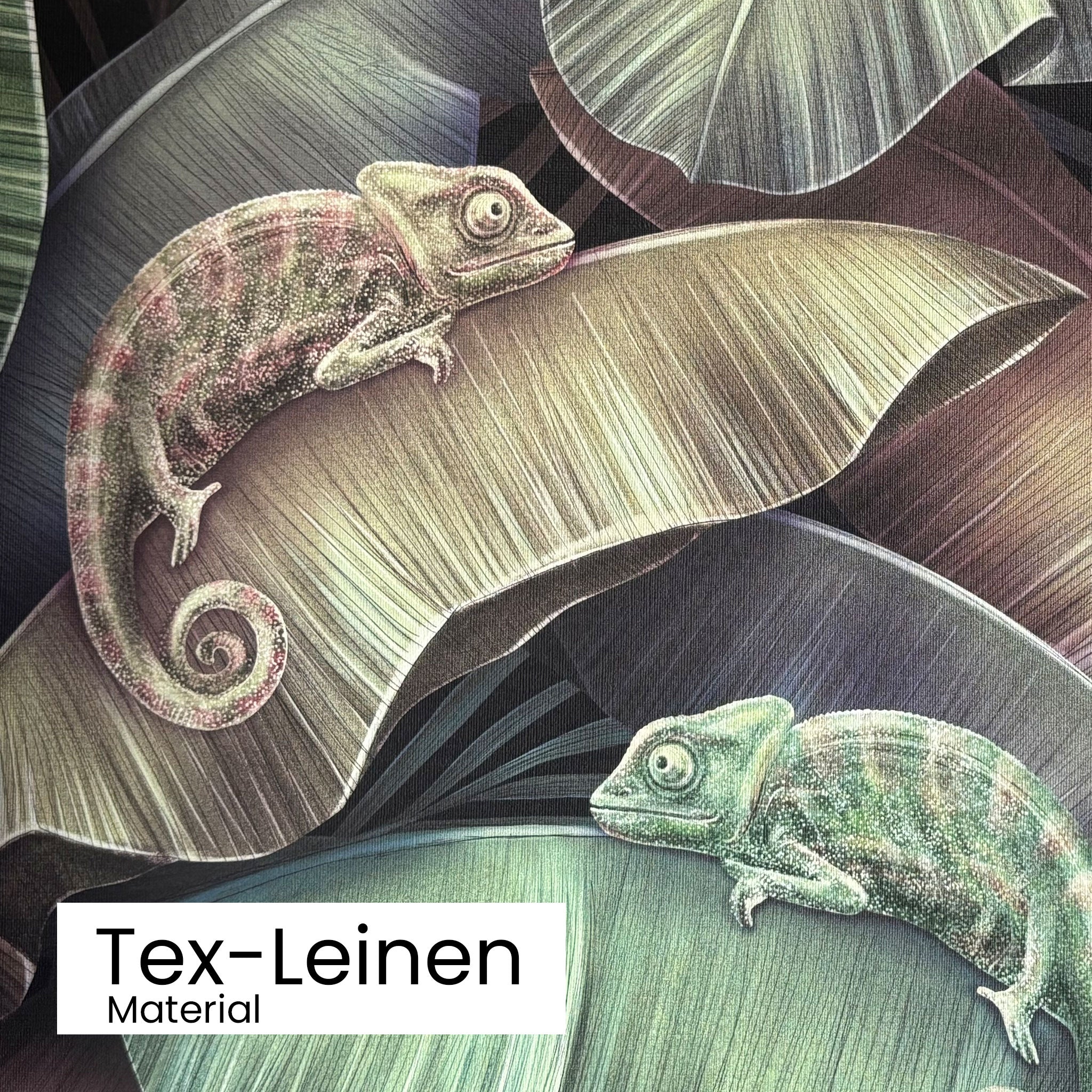 Tapete Chamäleon verde Detailansicht Material Tex-Leinen