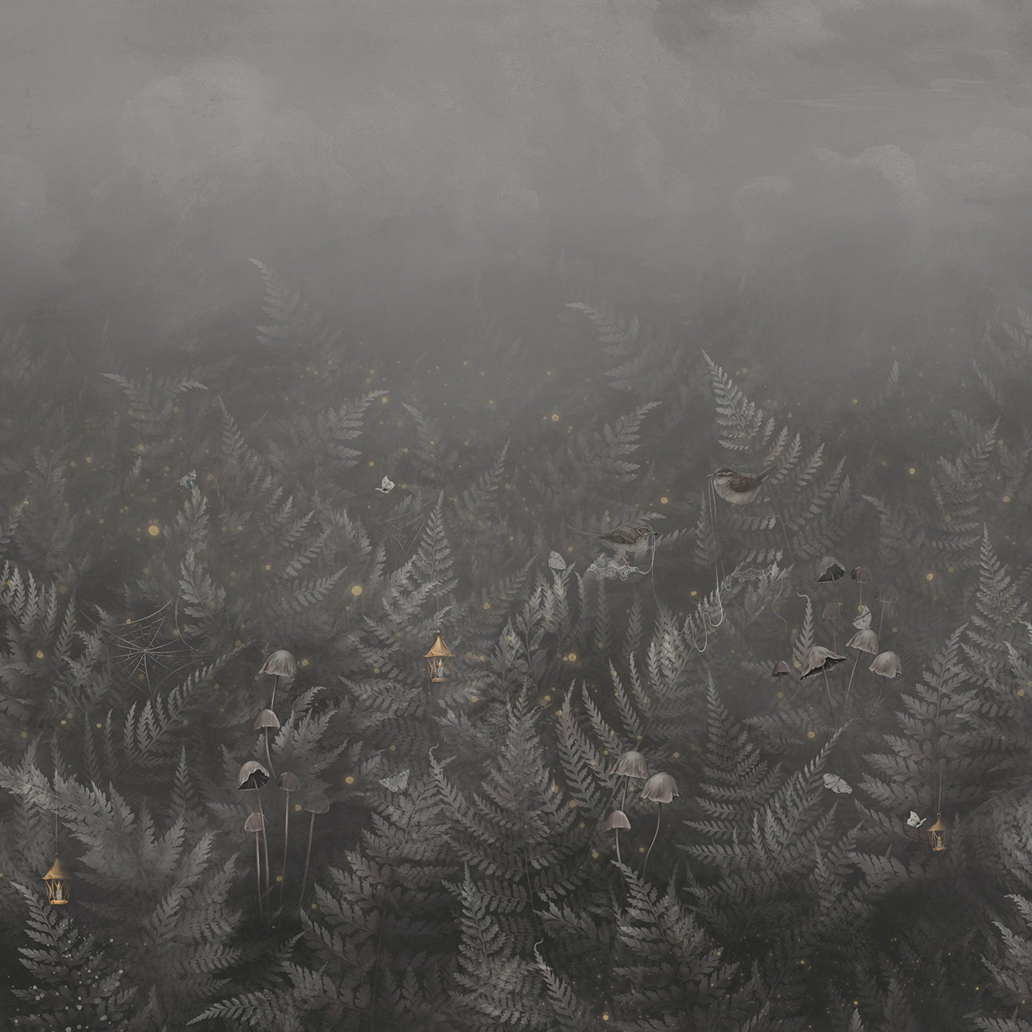 Tapete dunkler Wald mit mystischen Motiven Detailansicht