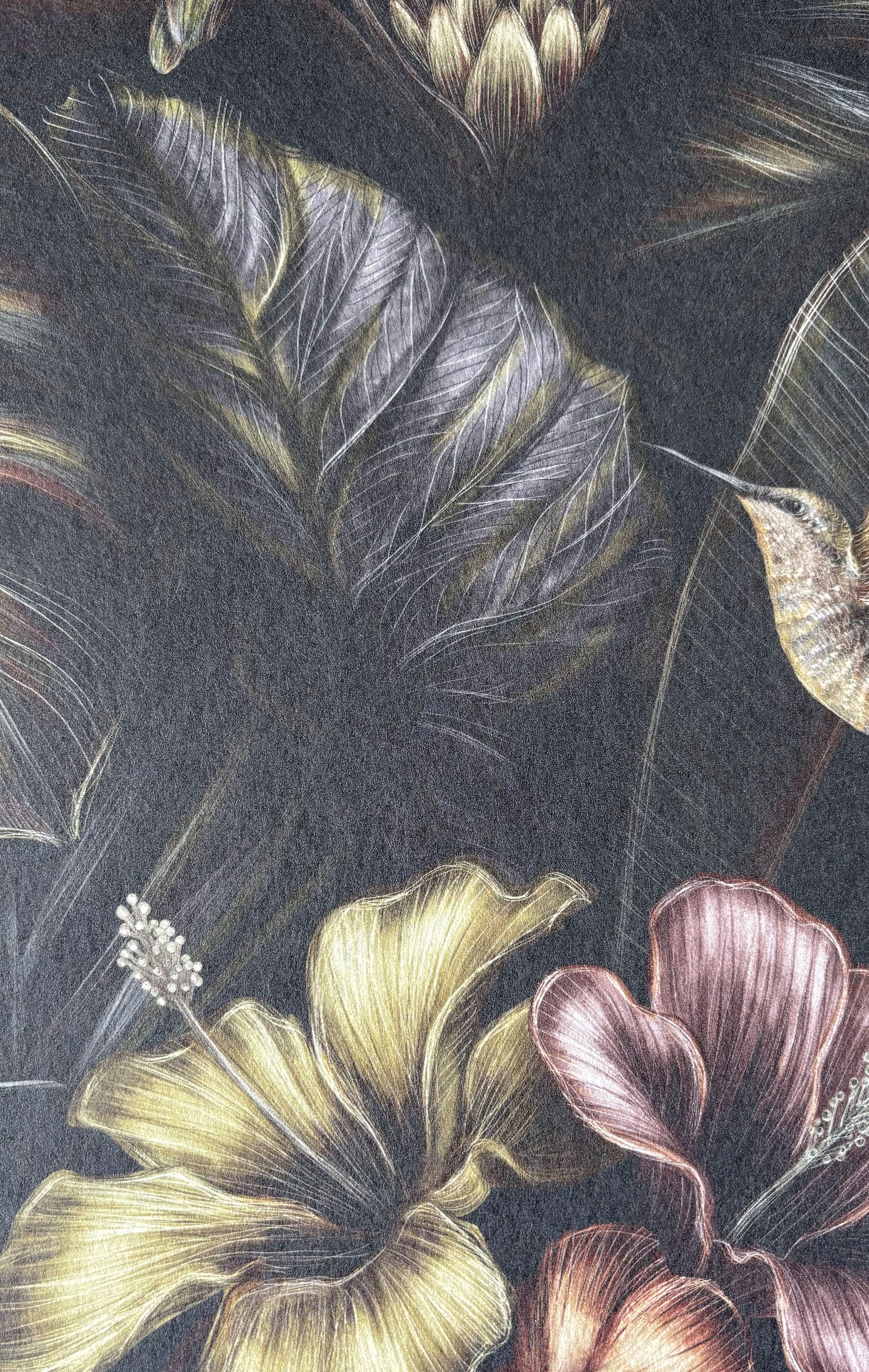 Eden Noir – Exklusive Design-Tapete mit floralen Motiven und exotischen Vögeln