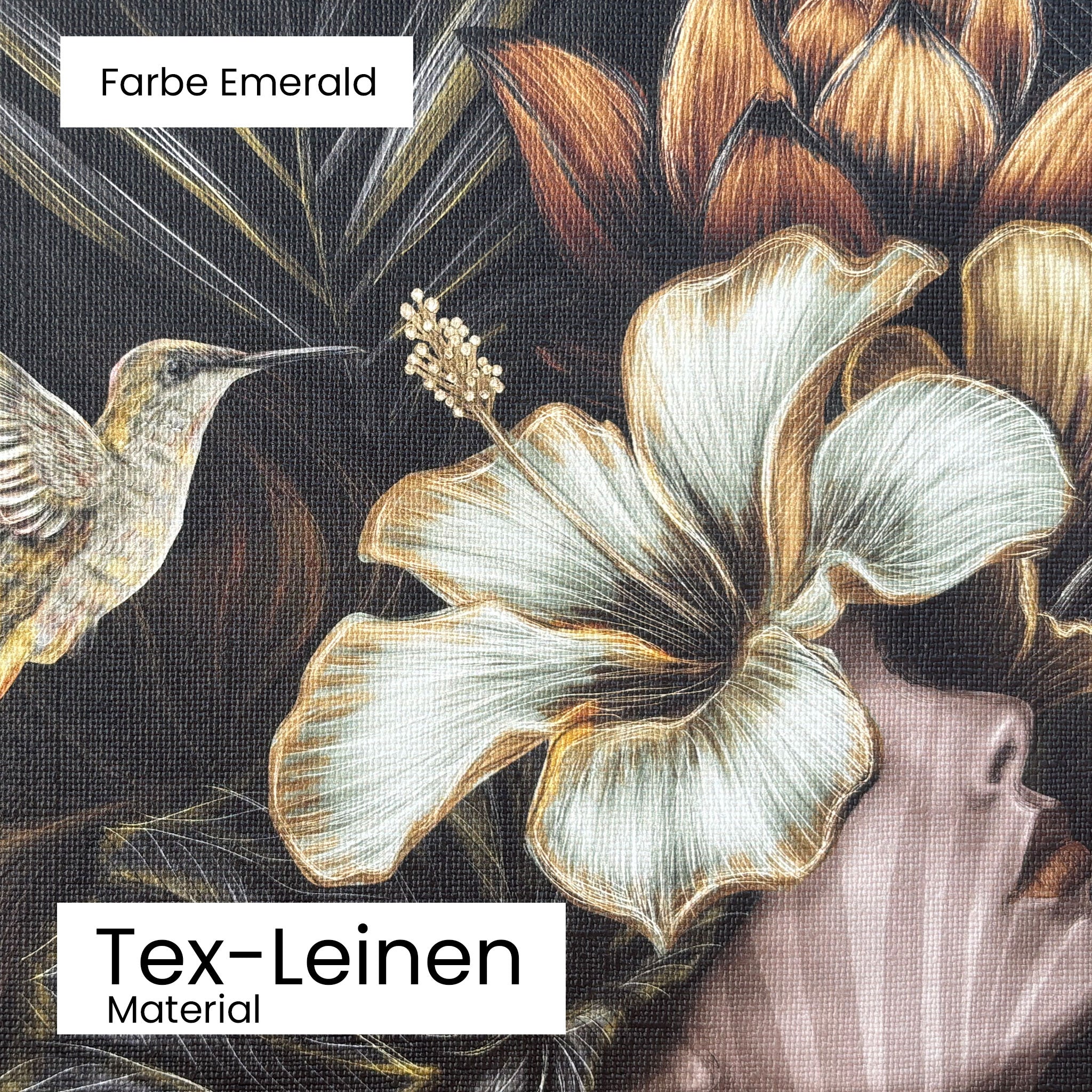 Tapete Exotic Goddess Emerald Detailansicht Material Tex-Leinen