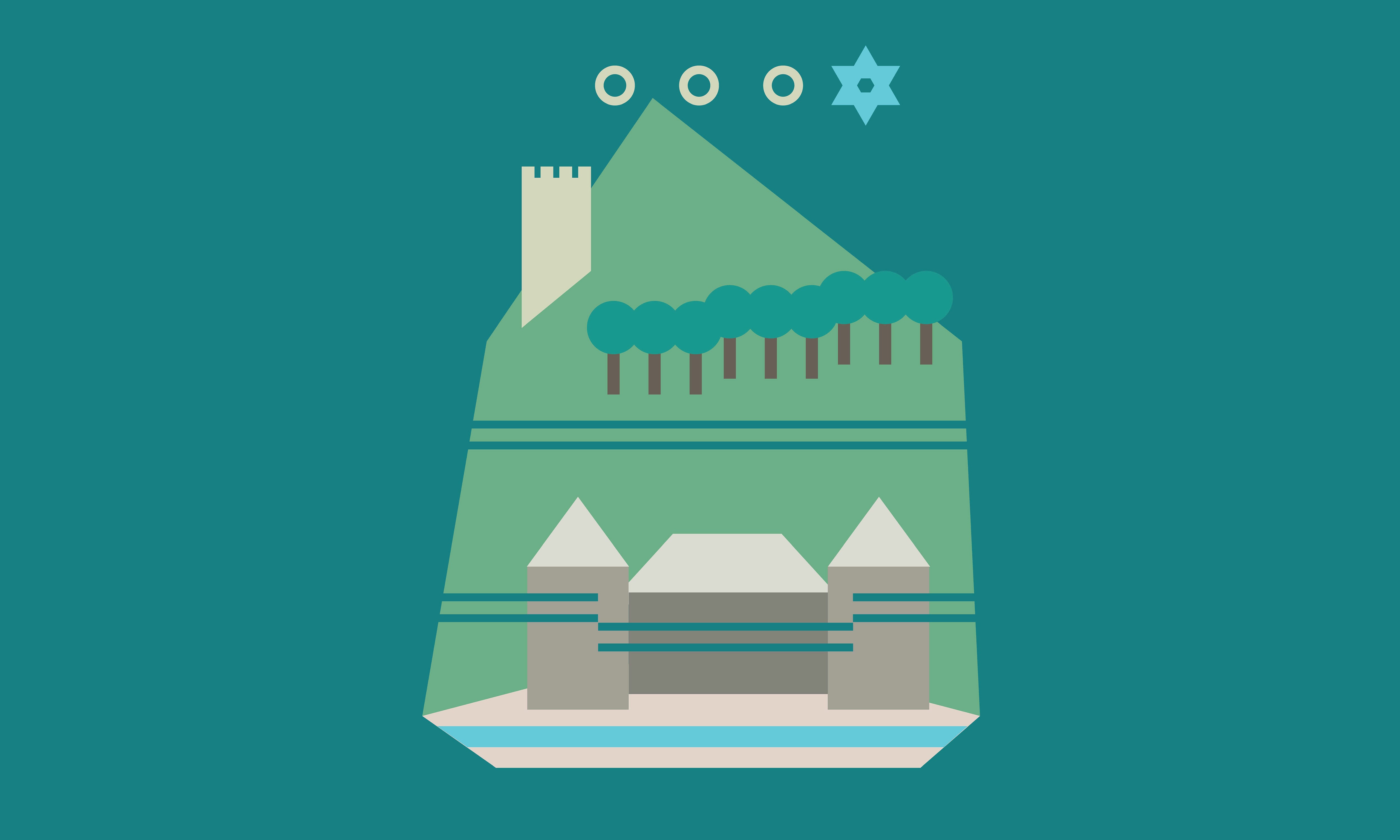 Premium-Tapete Hohenems Moments – Illustration mit Palast, Alt-Ems & Schlosscafé