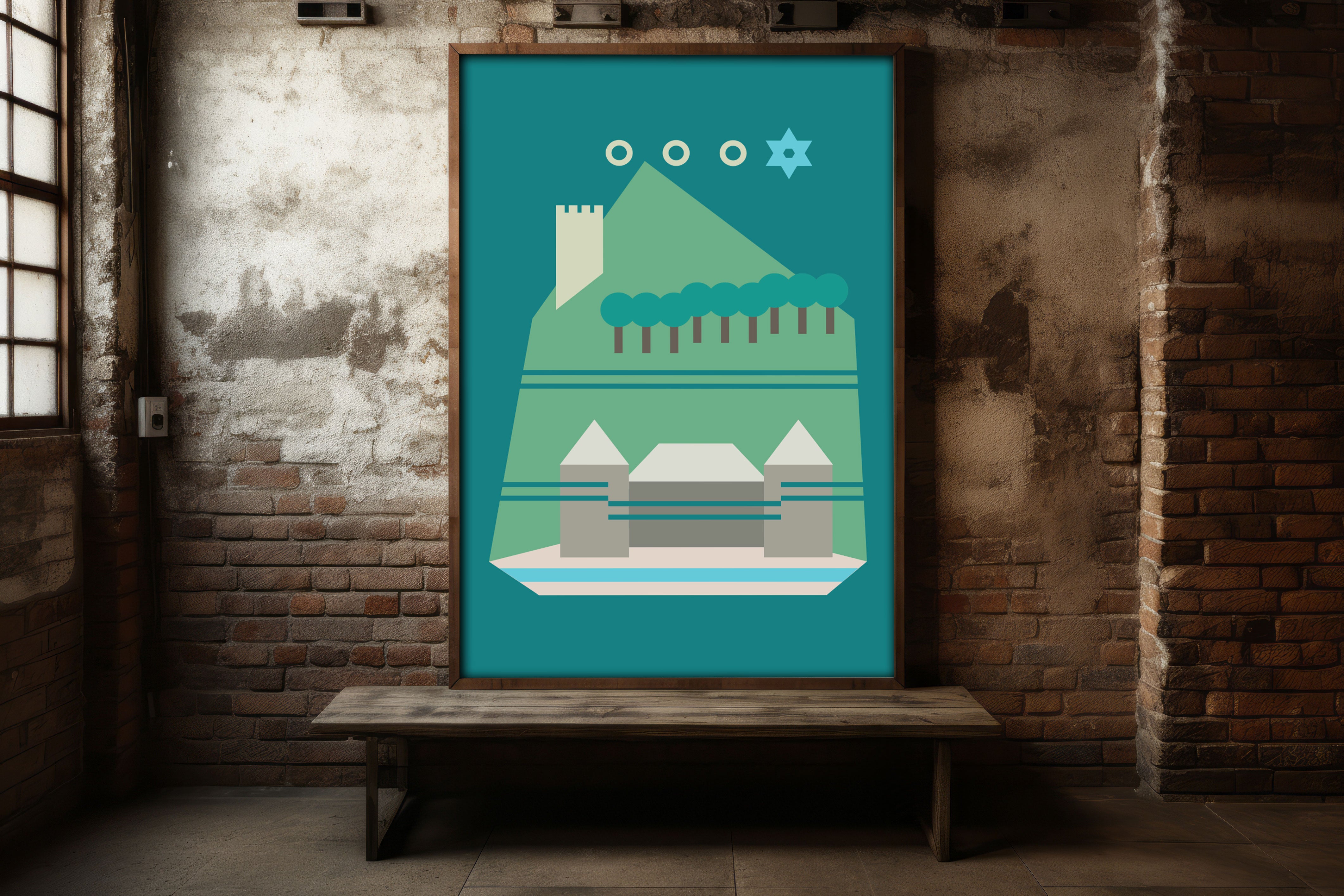 Premium-Tapete Hohenems Moments – Illustration mit Palast, Alt-Ems & Schlosscafé