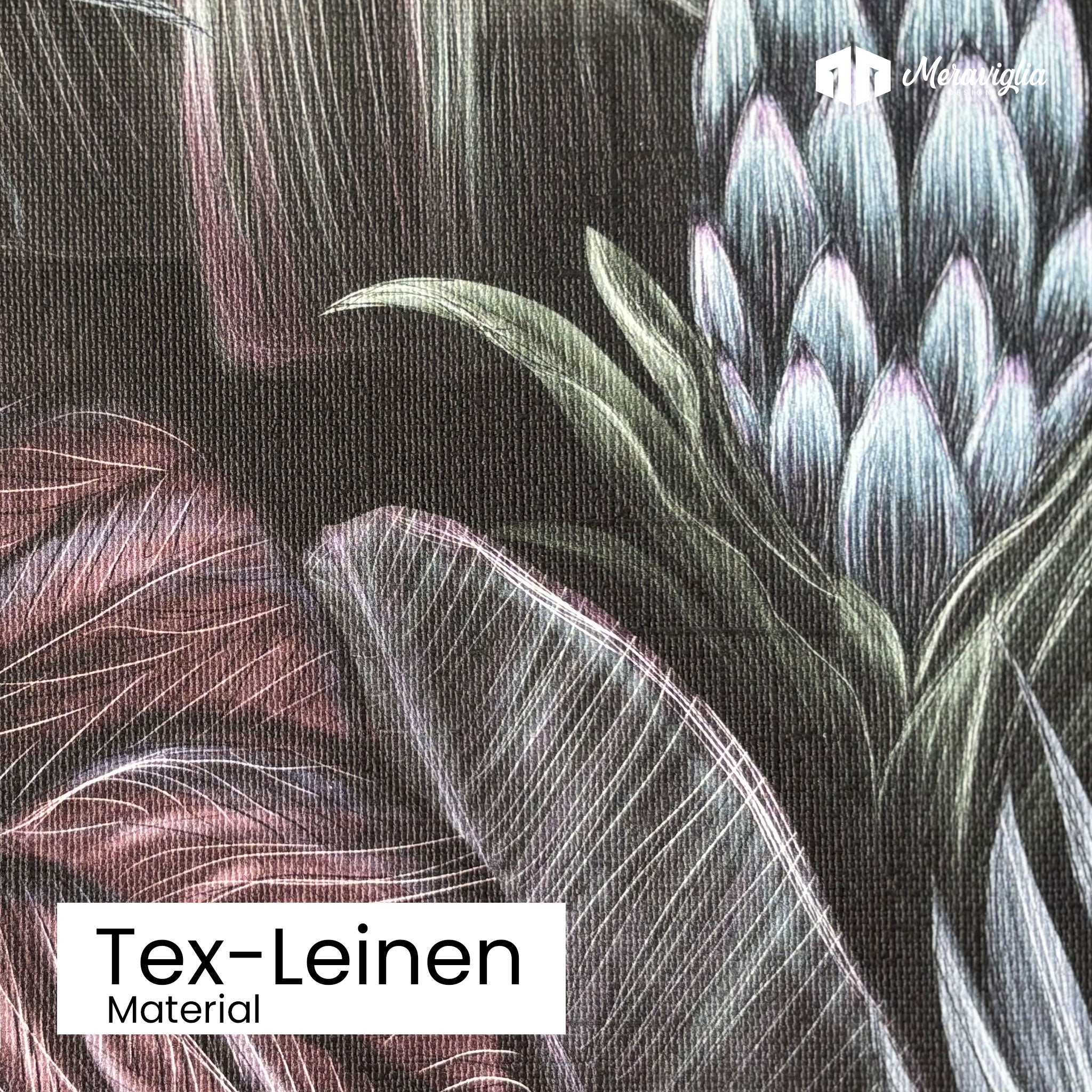 Tapete Nocturna Botanica Detailansicht Material Tex-Leinen