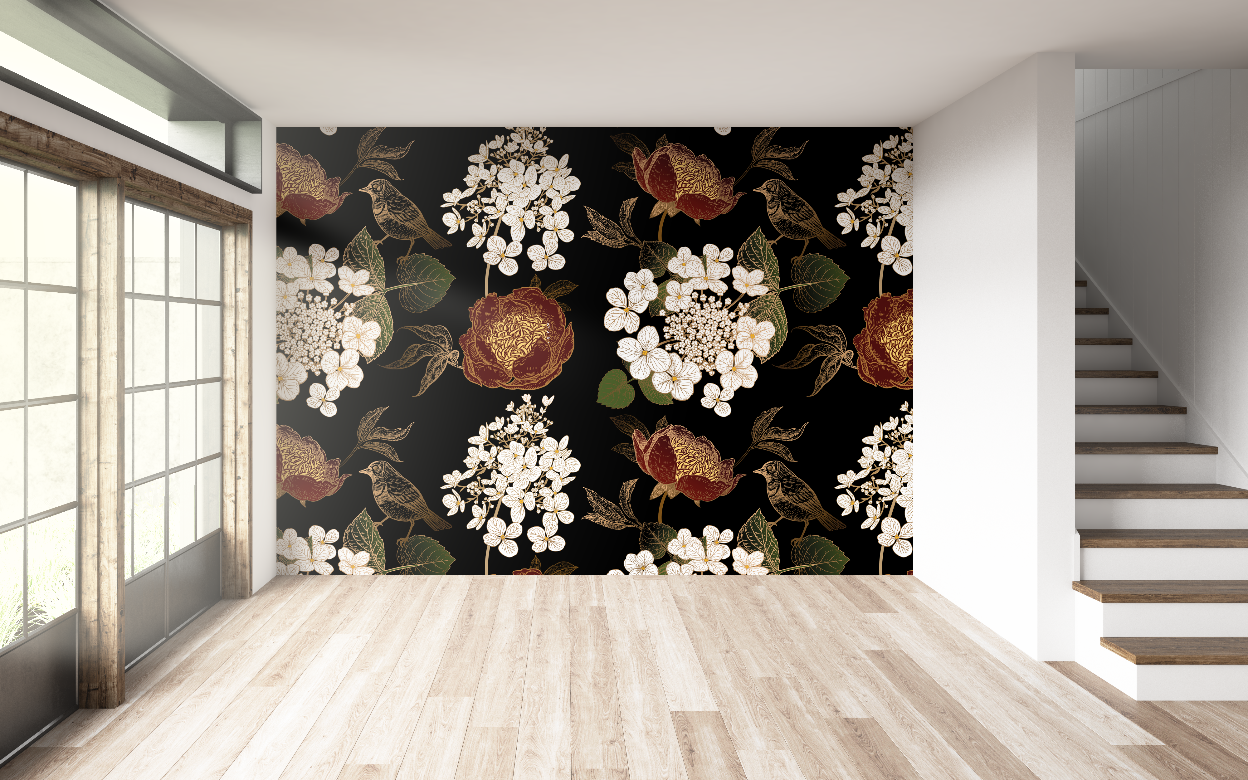 Nocturne Jardin Tapete dunkle nächtliche Garten Blumen elegant Wohnzimmer