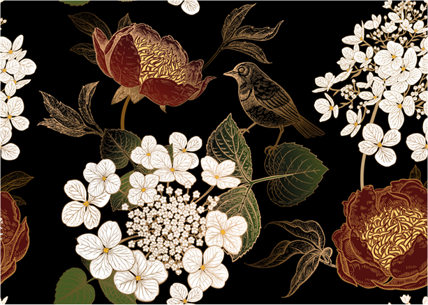 Nocturne Jardin Tapete Nahaufnahme Garten Blumen Detail dunkel