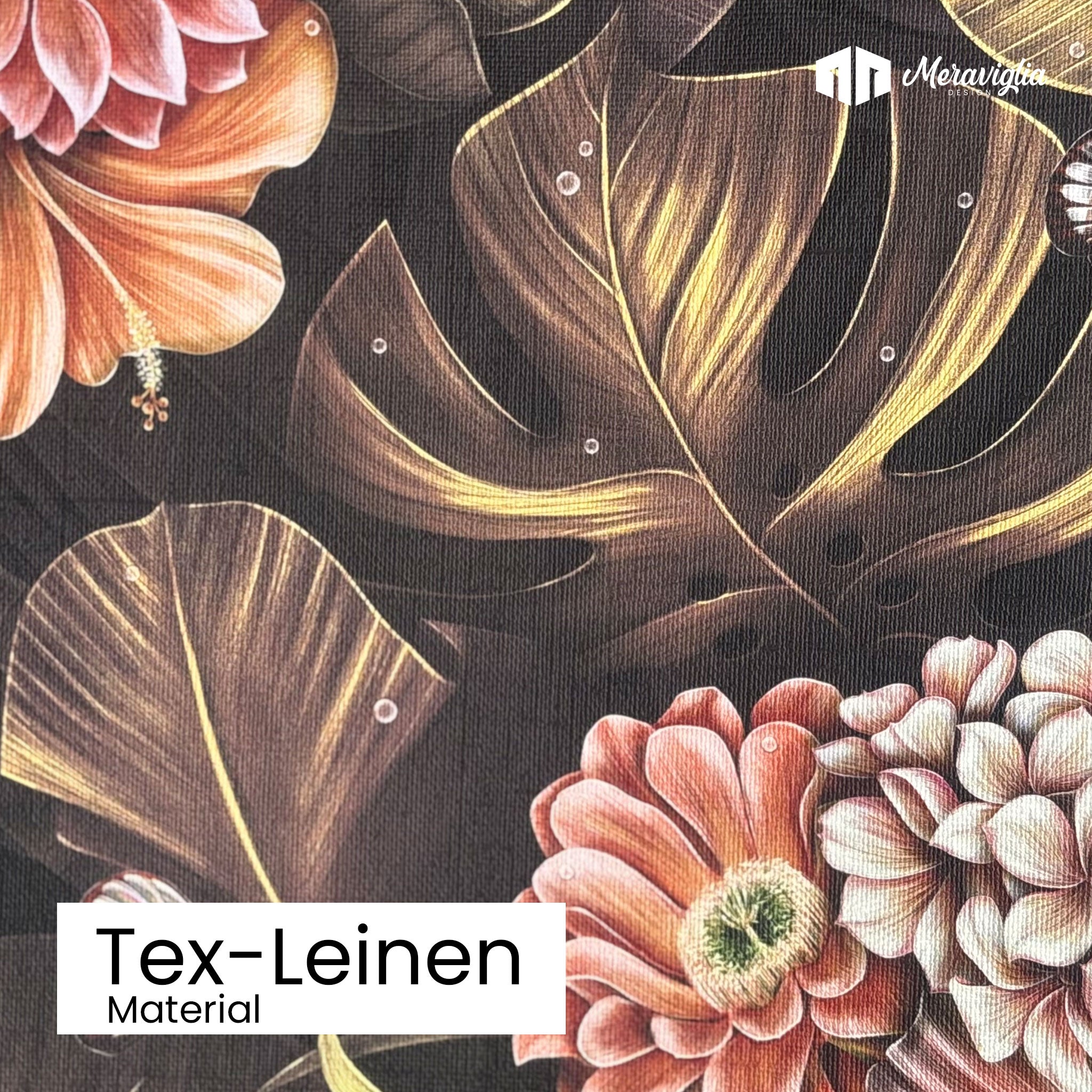 Tapete Tropicana Bloom Detailansicht Material Tex-Leinen