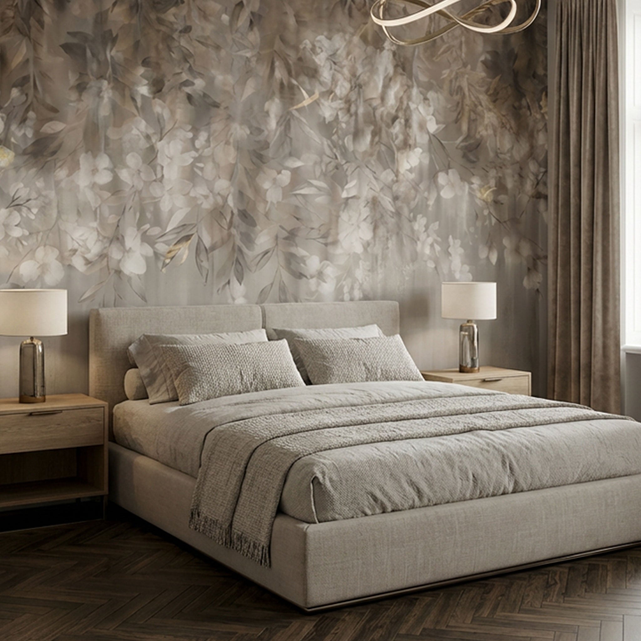 Mystische Blumentapete in Schlafzimmer