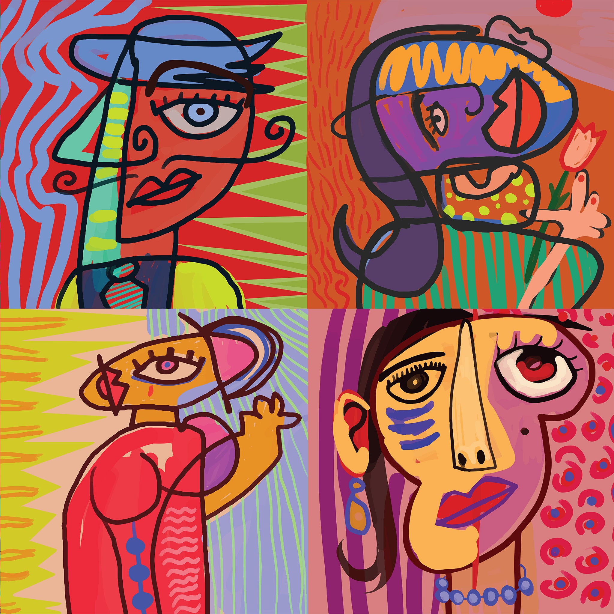 Vector Faces Tapete – Kubistische Porträts im grafischen Vektorstil