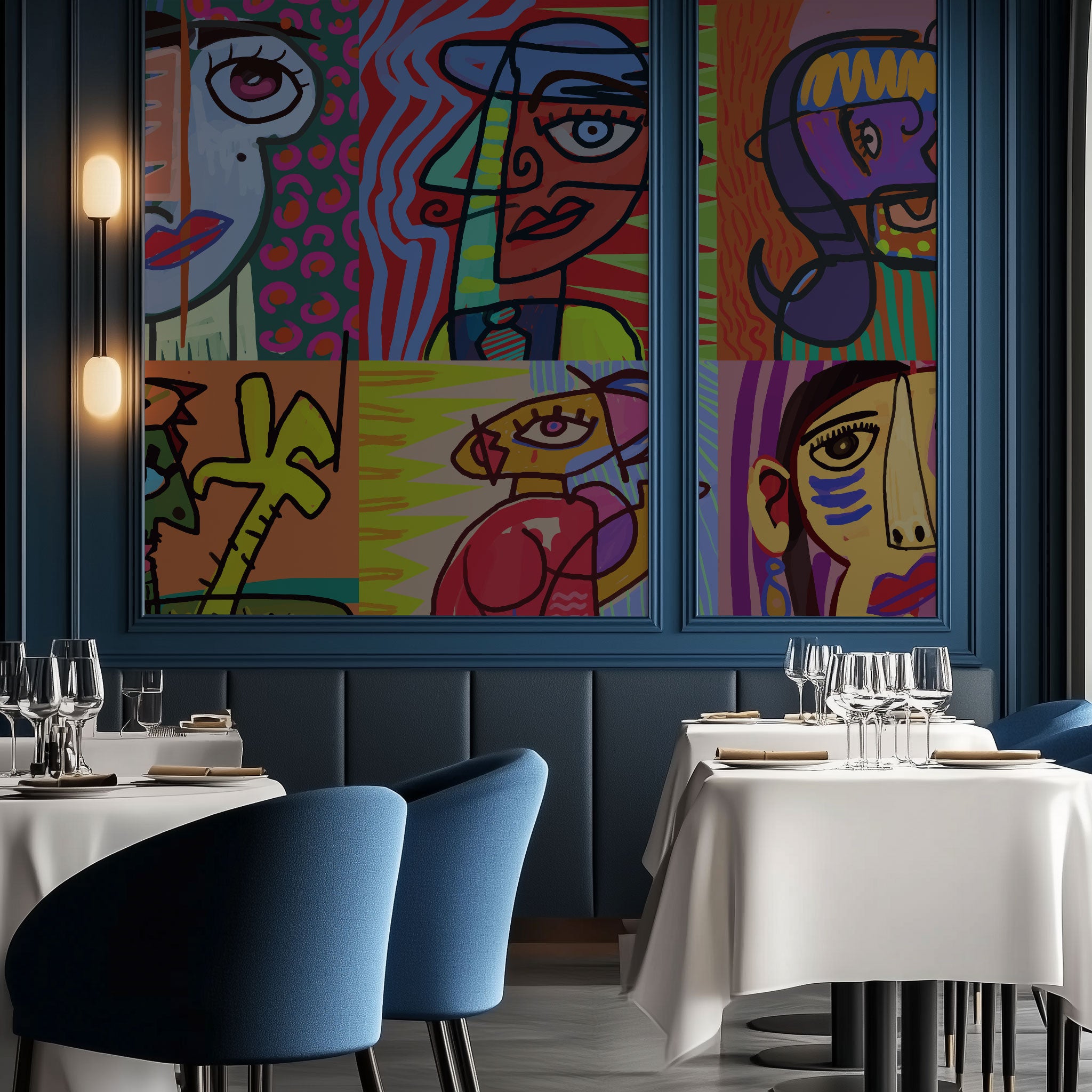 Vector Faces Tapete – Kubistische Porträts im grafischen Vektorstil