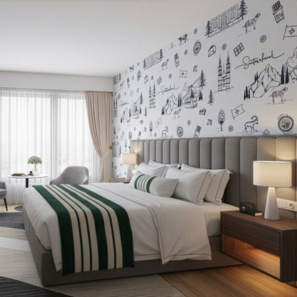 Tapete mit schweizer motiven in hotelzimmer