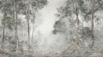 Tapete Sylvan Veil mit Wald und Illustrationen wie Schmetterling und Vogel