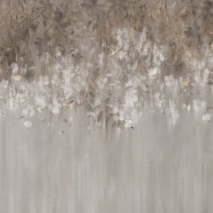 Beige Tapete mit mystischem Blumenmotiv Detailansicht