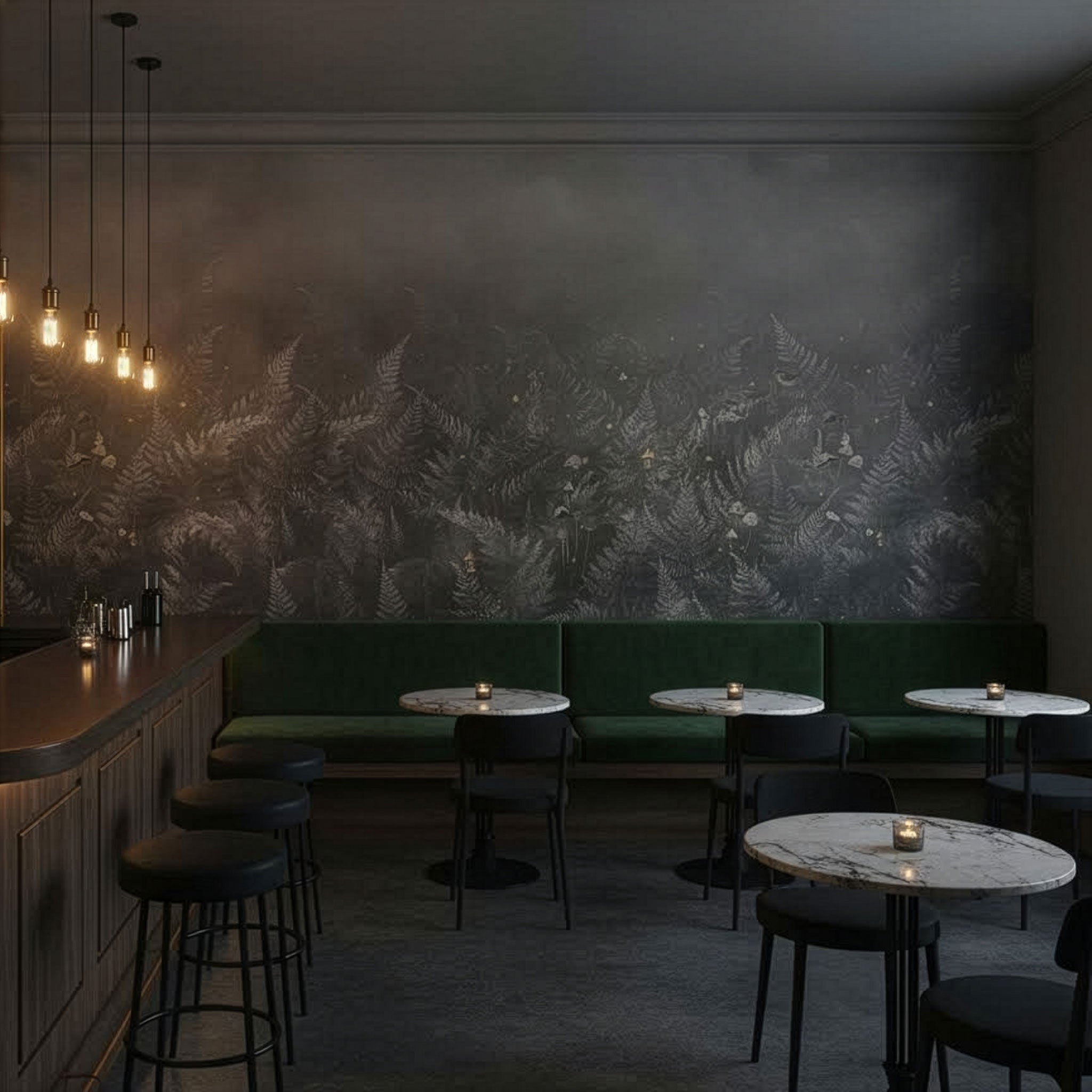 Tapete dunkler Wald mit mystischen Motiven in einer Bar