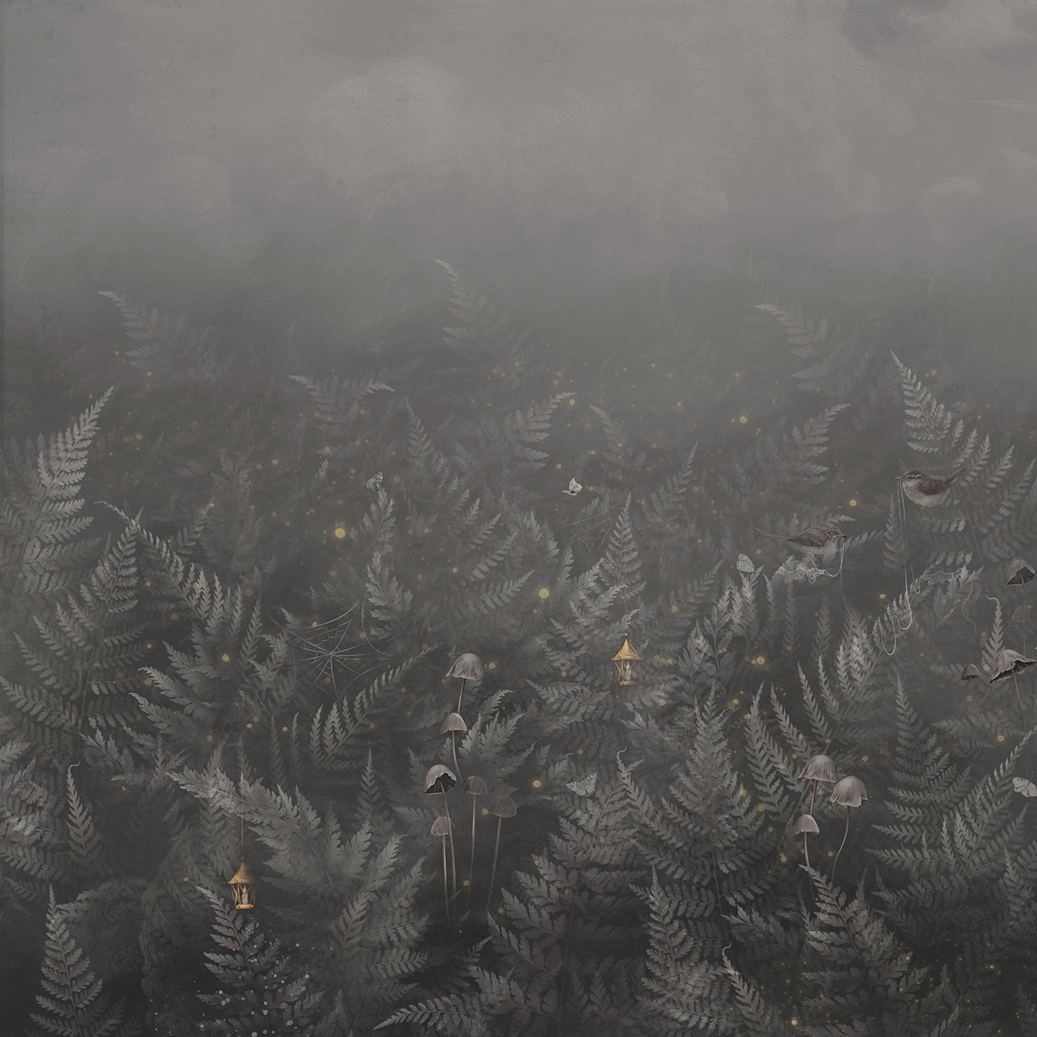 Tapete dunkler Wald mit mystischen Motiven Detailansicht