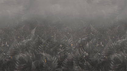 Tapete dunkler Wald mit mystischen Motiven und Pilzen Gesamtansicht