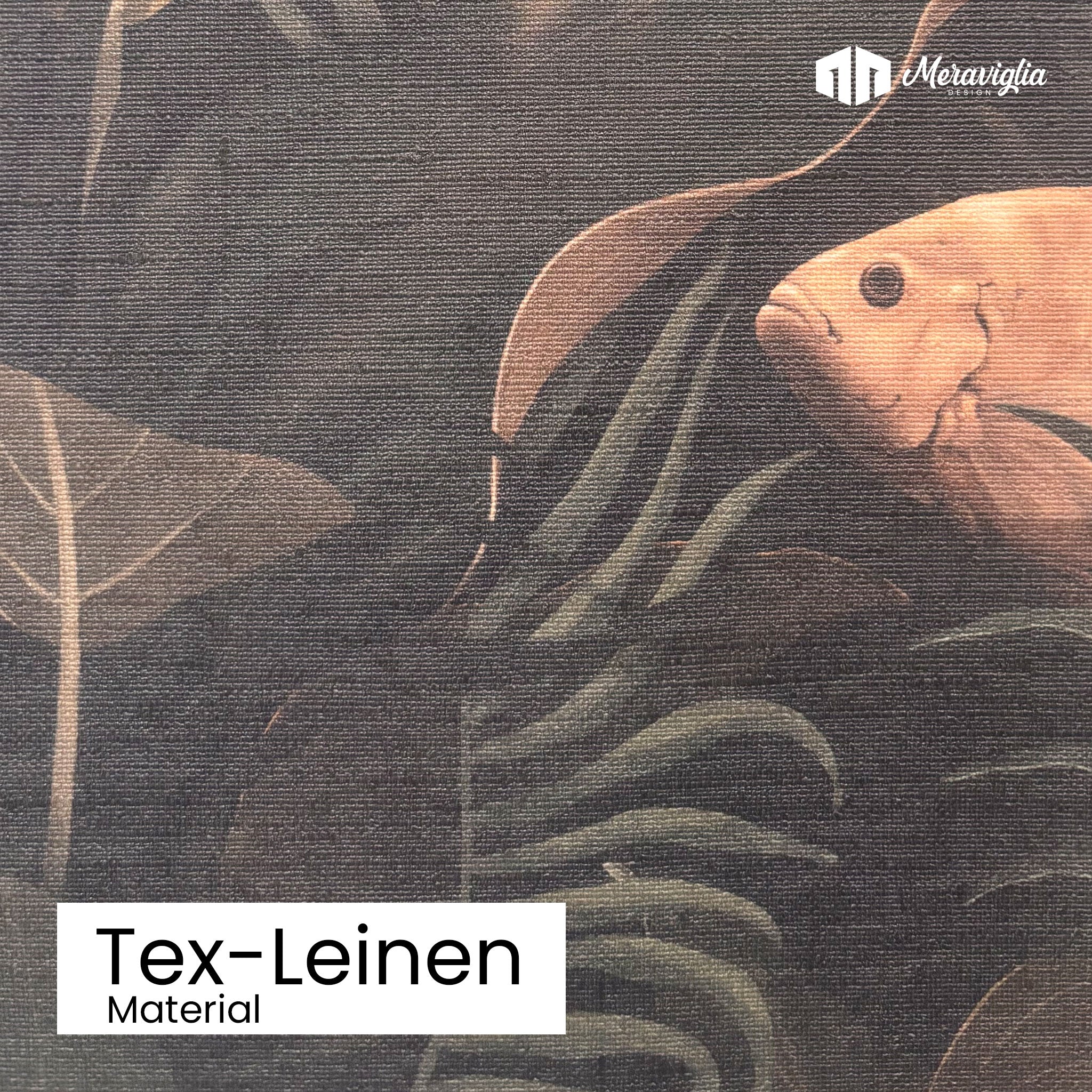 dunkle Tapete mit Fischen auf Material Tex-Leinen