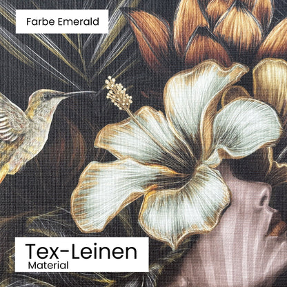 Tapete Exotic Goddess Emerald Detailansicht Material Tex-Leinen