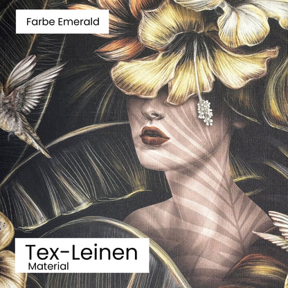 Tapete Exotic Goddess Emerald Detailansicht Material Tex-Leinen