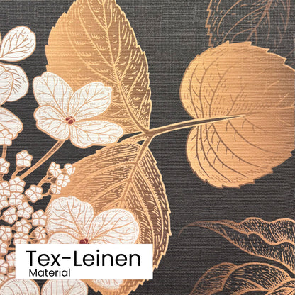 Golden Bloom Noir – Luxus-Tapete mit goldenen Blumen auf Schwarz