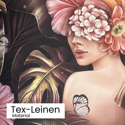 Tapete Golden Tropics Detailansicht Material Tex-Leinen