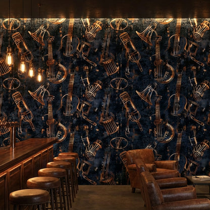 dunkelblaue Tapete mit Gitarren in Bar
