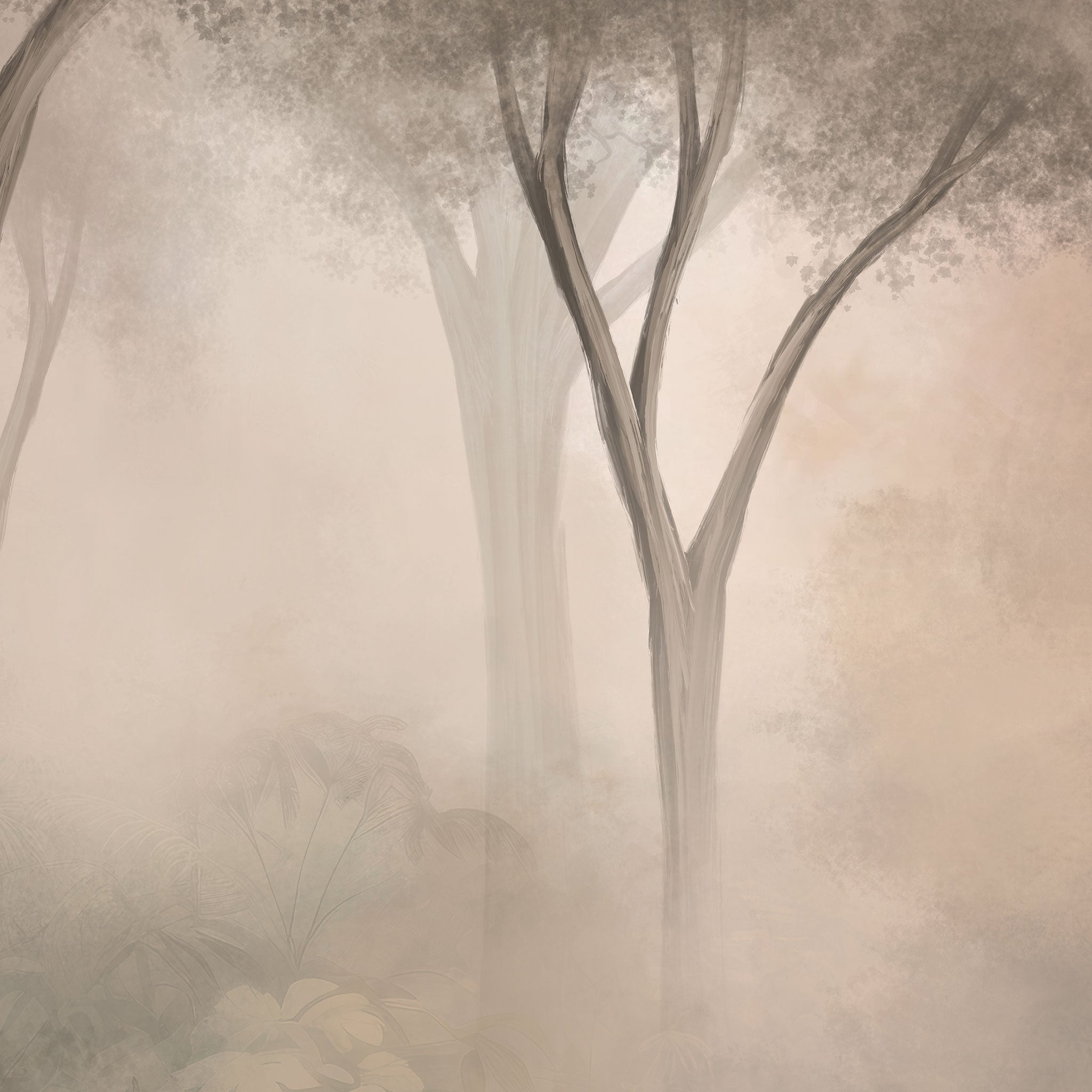 Detailansicht Tapete Sylvara Noctis mit Baum im Nebel