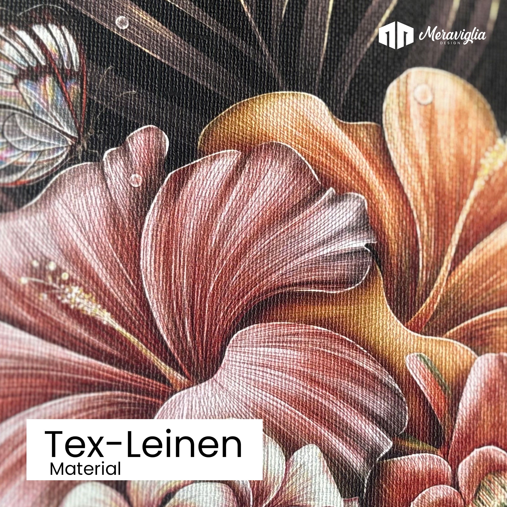 Tapete Tropicana Bloom Detailansicht Material Tex-Leinen