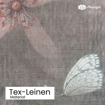 Tapete mit rosa Blüten und weissem Schmetterling in Tex-Leinen Material