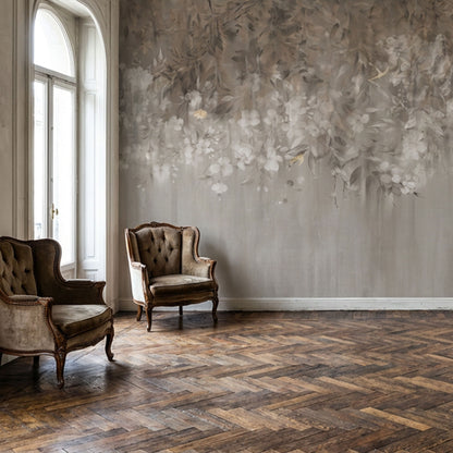 Beige Tapete mit Blumenmuster mystisch