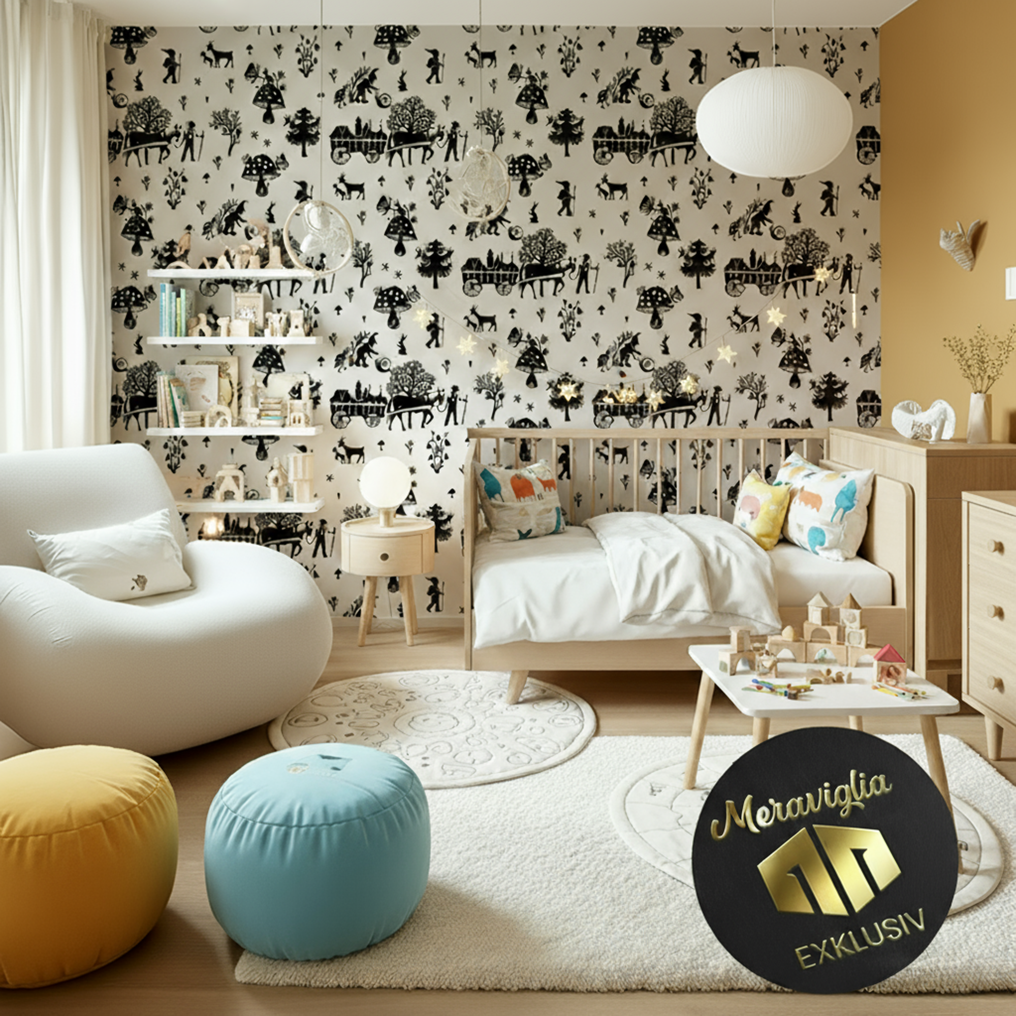 Zwergenzauber – Verspielte Scherenschnitt-Tapete aus der Schweiz