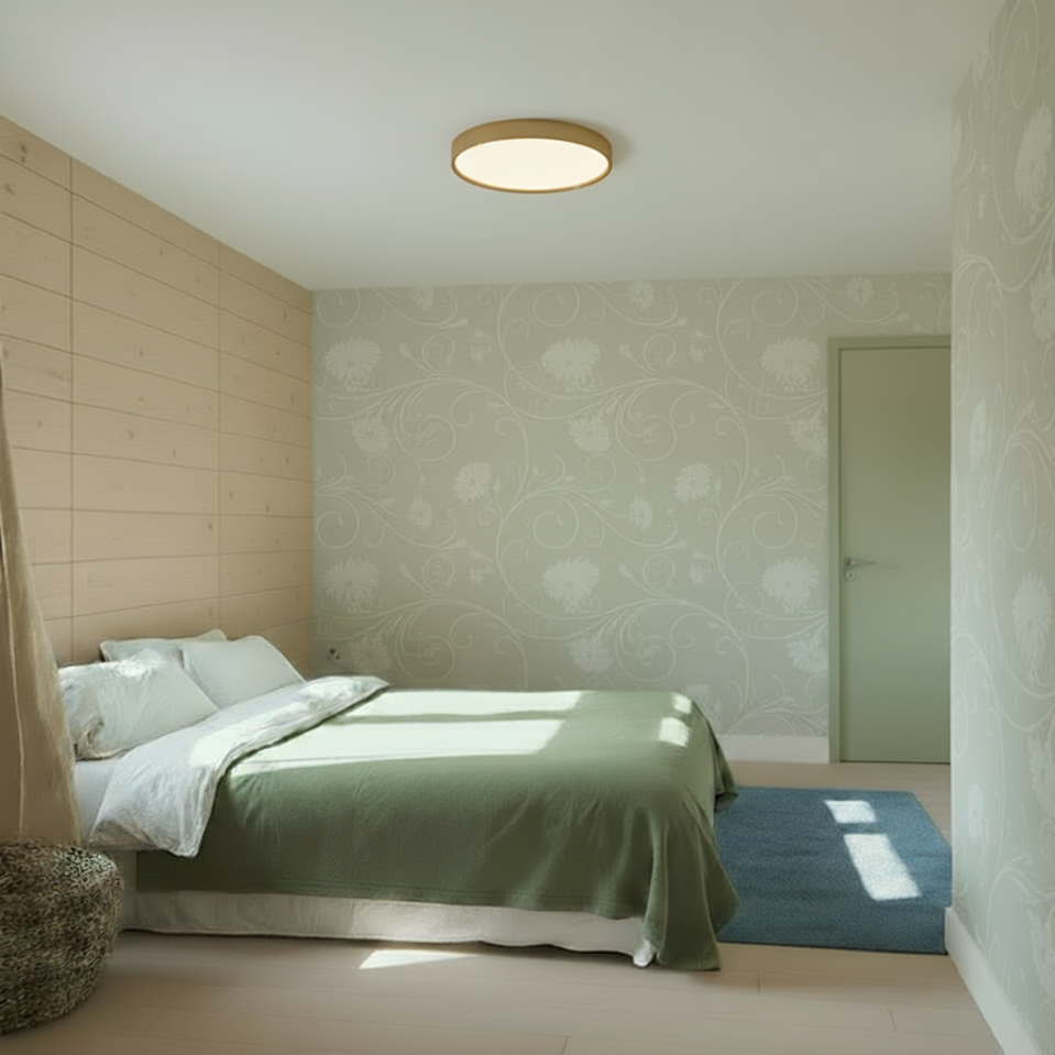 helle Blumentapete in Schlafzimmer